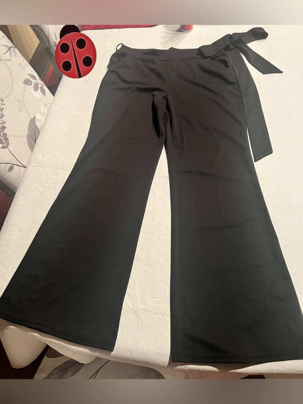 Wide Leg Black Tie-Waist Pants XL